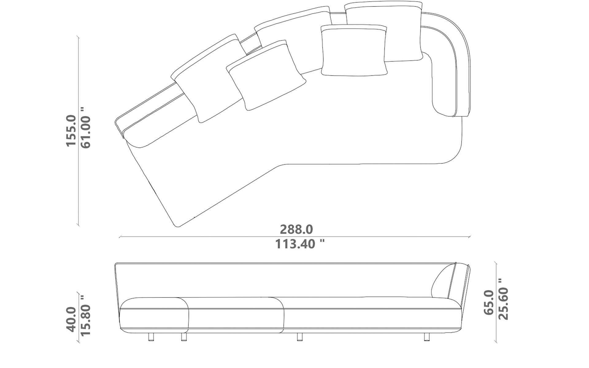 Alma sofa oblique end sx